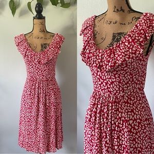 Asos Red And White Animal Print Ruffle Collar Sundress Size US4